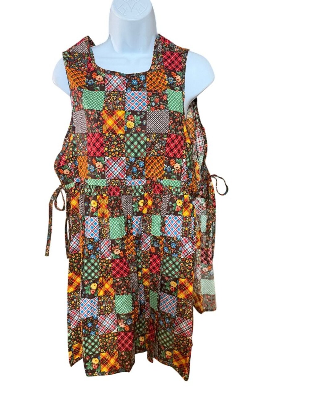 Vintage Cinderella Patchwork Apron Dress Size 12 Multicolor 100% Cotton Made In